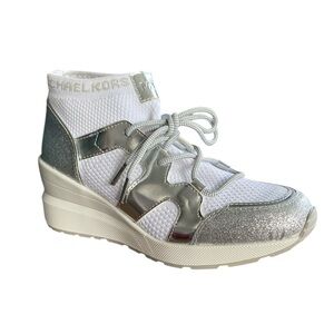 Michael Kors Glitter Wedge Platform Sock Lace Up Sneakers